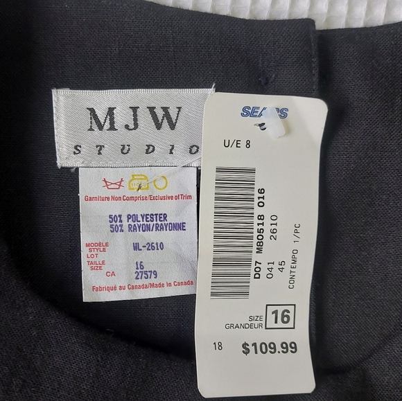 Vintage MJW Studio Midi Dress Size 16 Black Button Back Belted Career Wear - Picture 12 of 16